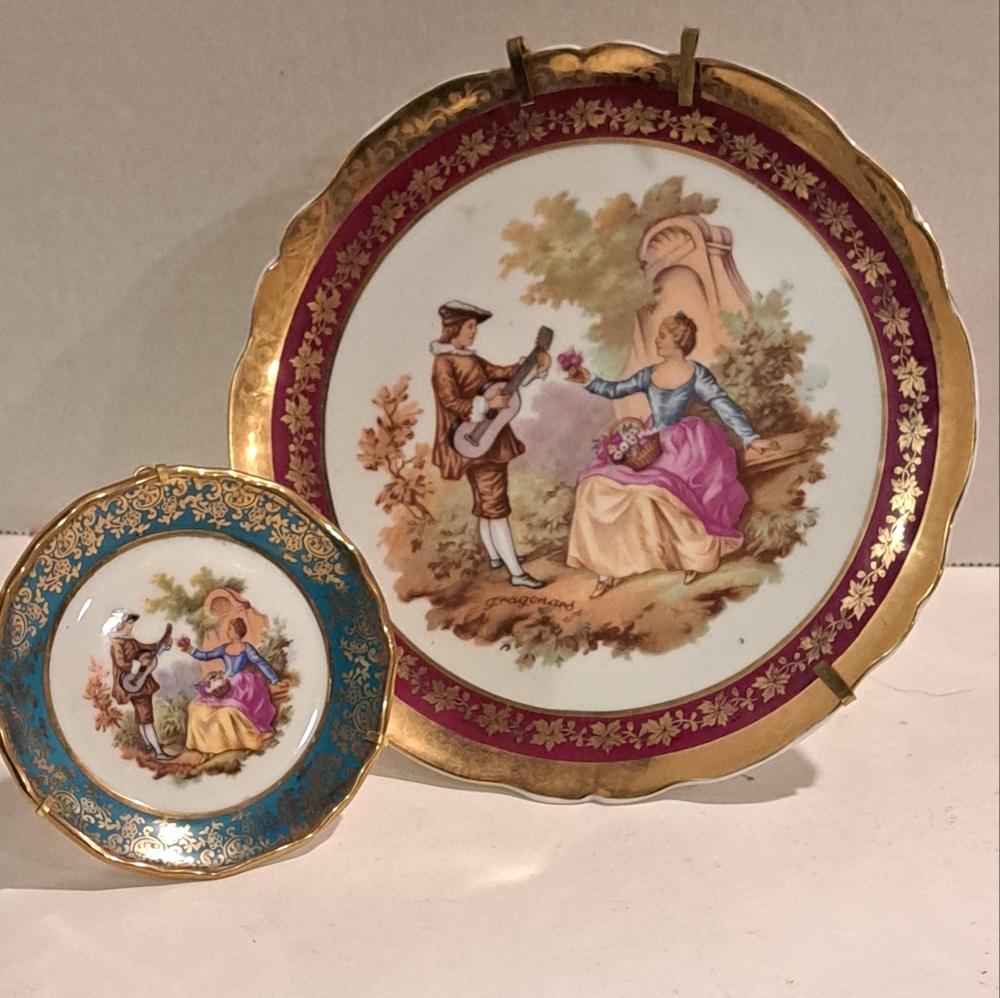 2 Limoges plates. Vintage "Garden Lovers Scene” and "Courting Couple"